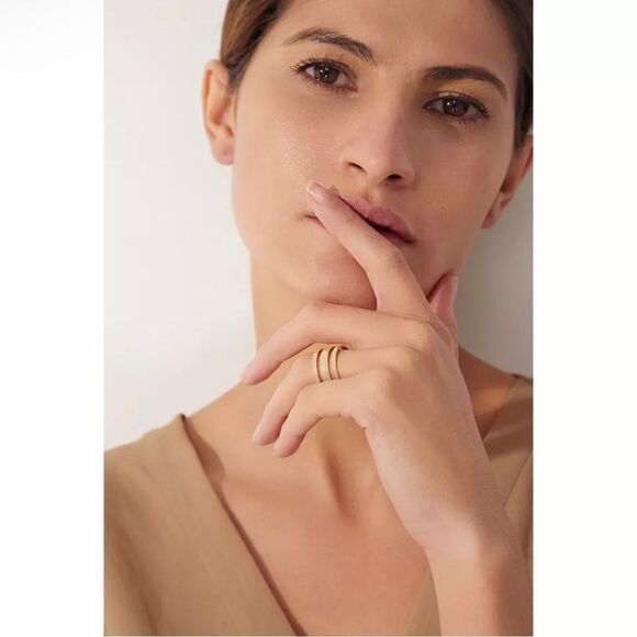 Stainless Steel Gold Statement Opening Ring Stacking Ring - Picture 2 of 6